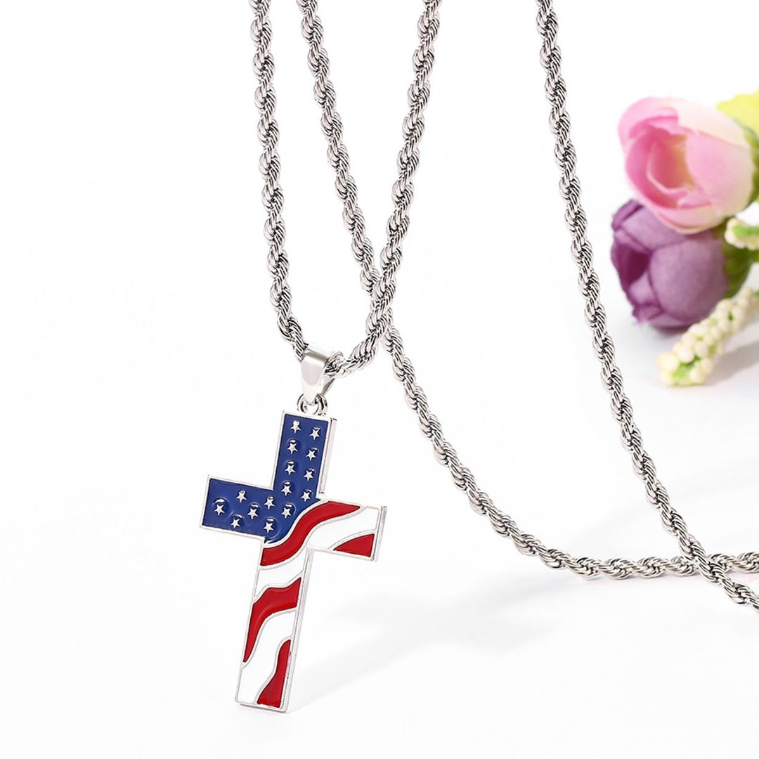 Men Necklace Polished American National Flag Print All Match Faith Colorful Cross Shape Men Pendant for Gift Image 6