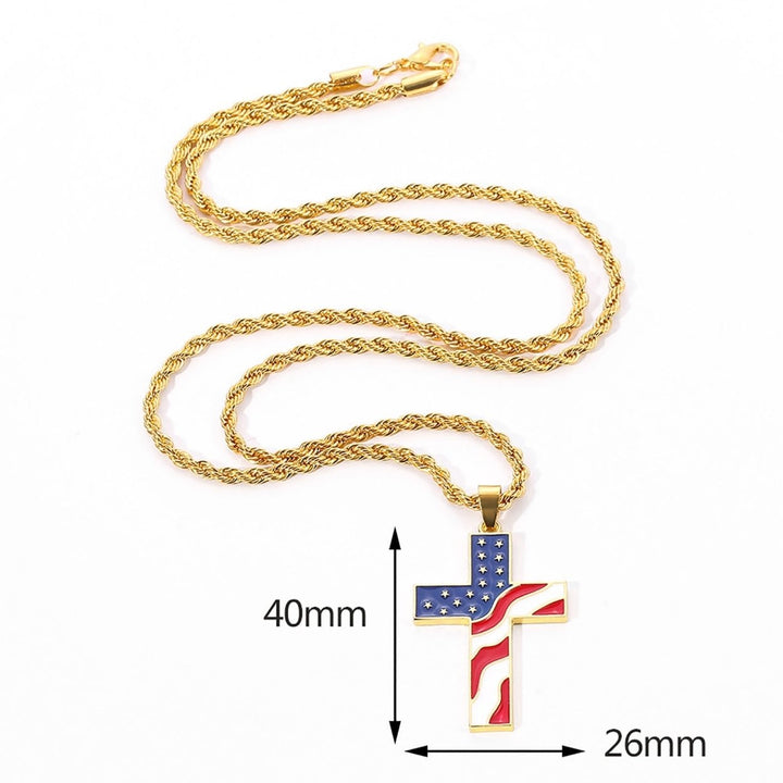 Men Necklace Polished American National Flag Print All Match Faith Colorful Cross Shape Men Pendant for Gift Image 7