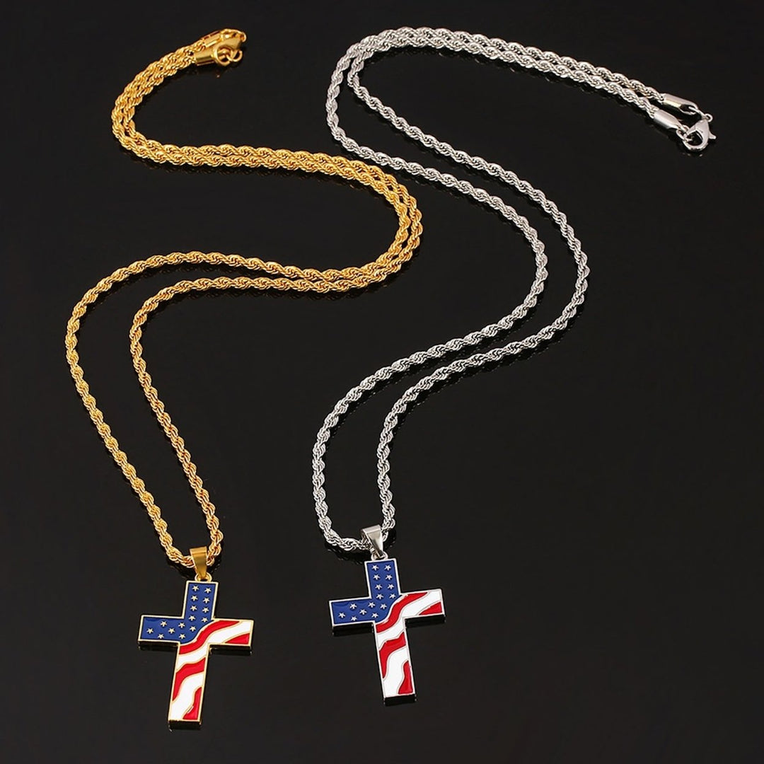 Men Necklace Polished American National Flag Print All Match Faith Colorful Cross Shape Men Pendant for Gift Image 8