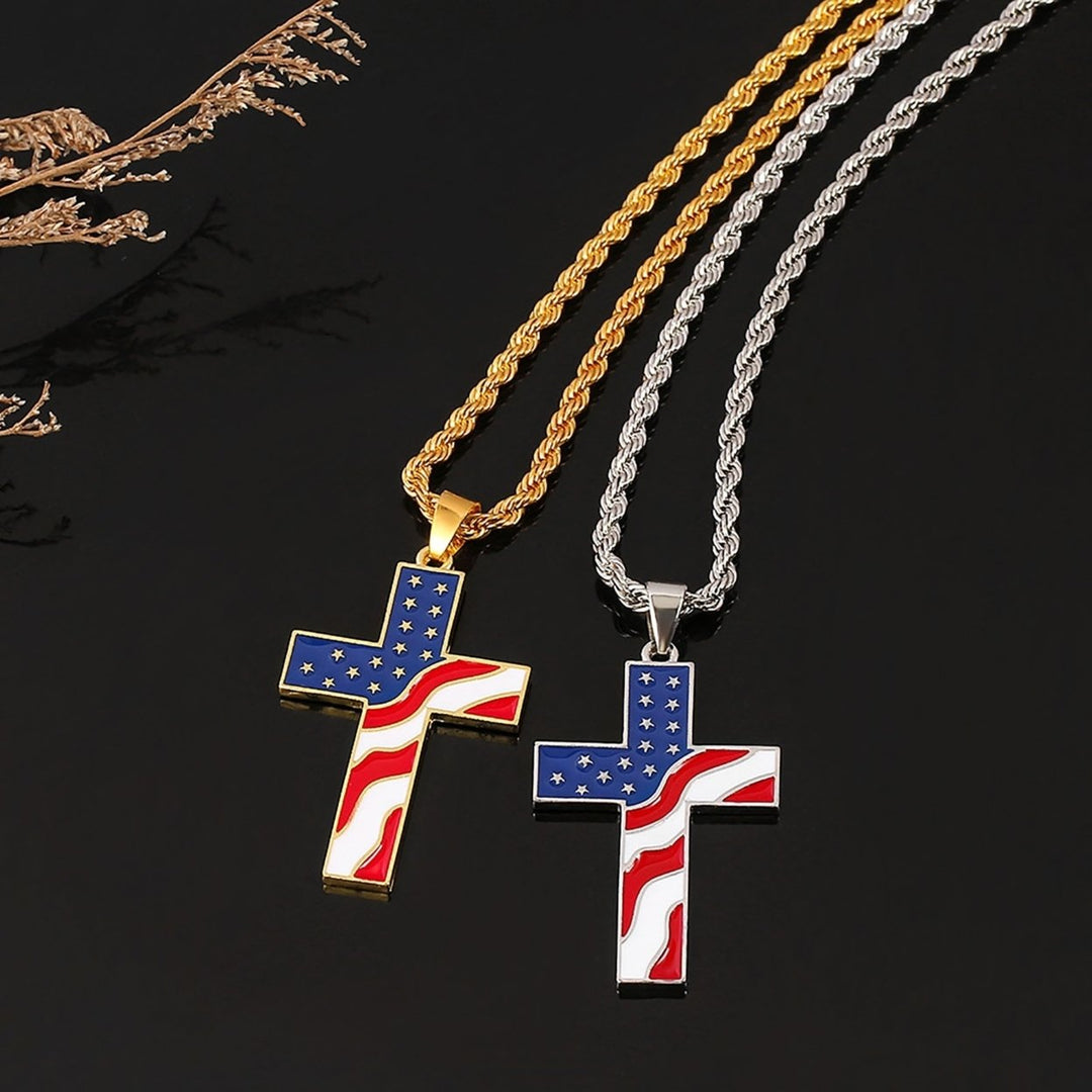 Men Necklace Polished American National Flag Print All Match Faith Colorful Cross Shape Men Pendant for Gift Image 10