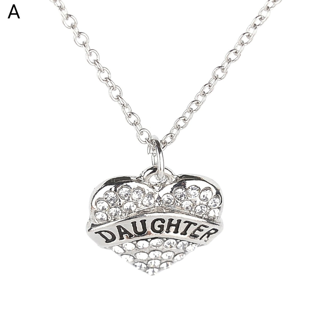 Women Necklace Chain Heart Shape Alloy Rhinestone Mother Daughter Pendant for Gift Image 1