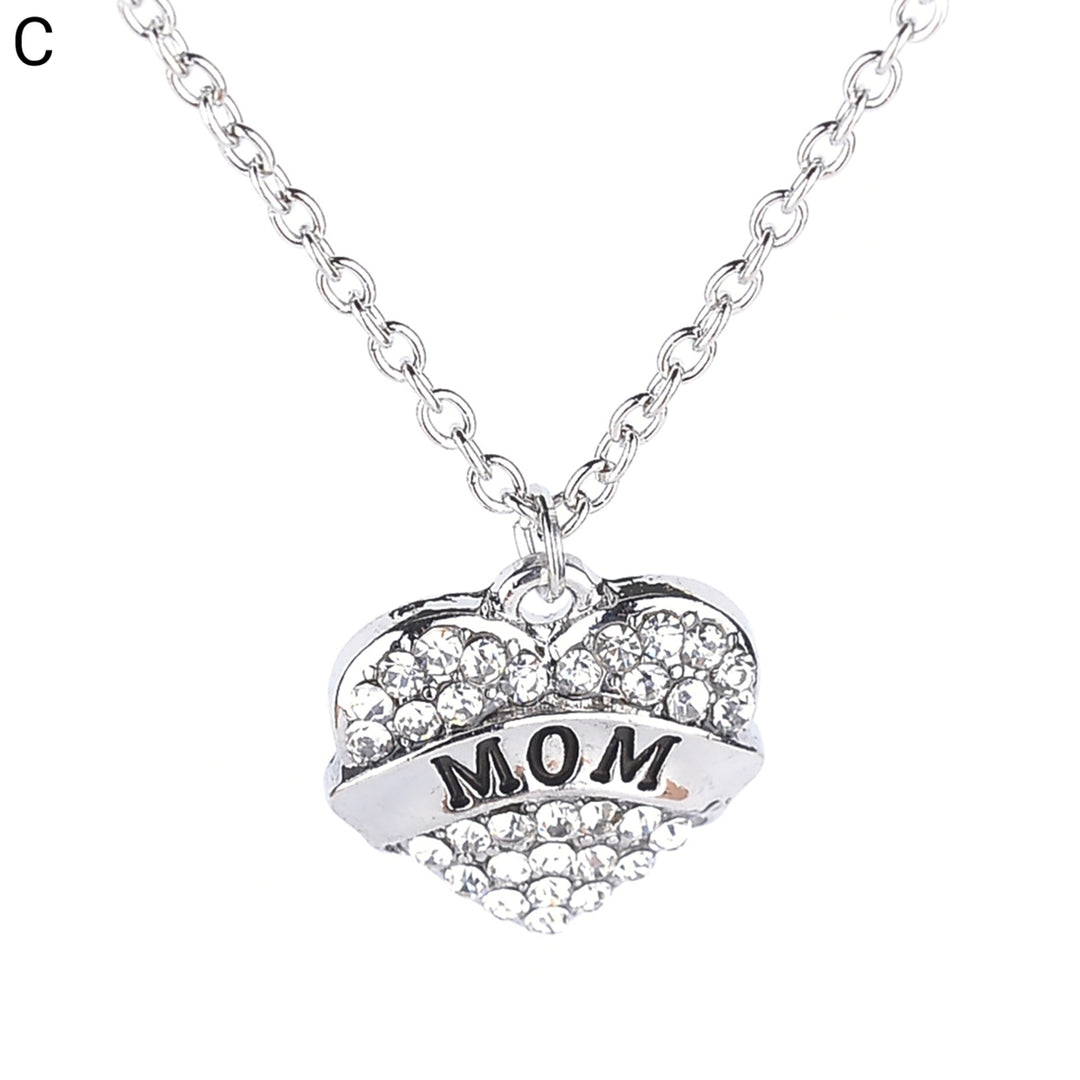 Women Necklace Chain Heart Shape Alloy Rhinestone Mother Daughter Pendant for Gift Image 4
