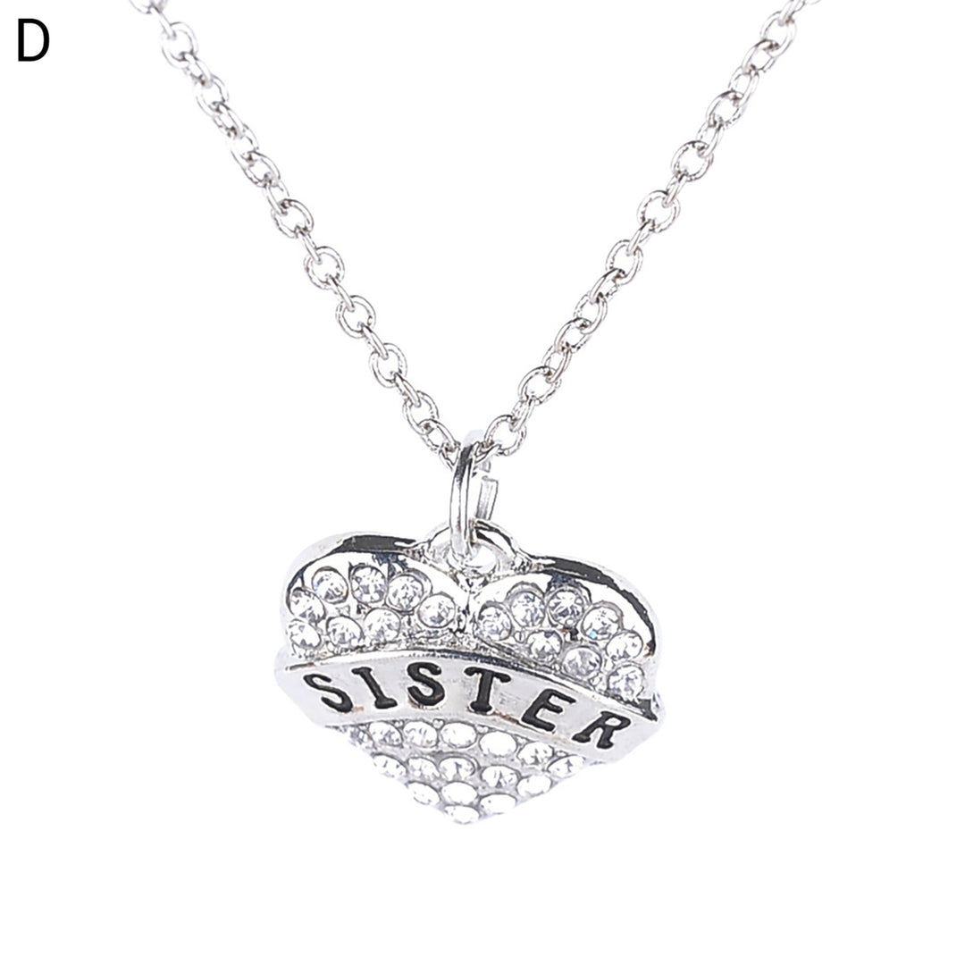 Women Necklace Chain Heart Shape Alloy Rhinestone Mother Daughter Pendant for Gift Image 4