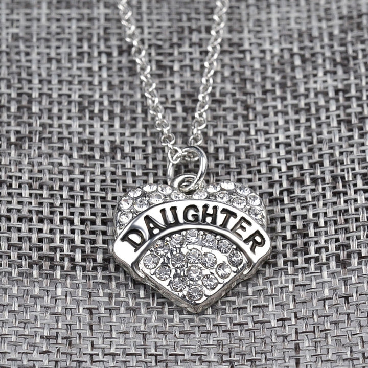 Women Necklace Chain Heart Shape Alloy Rhinestone Mother Daughter Pendant for Gift Image 8