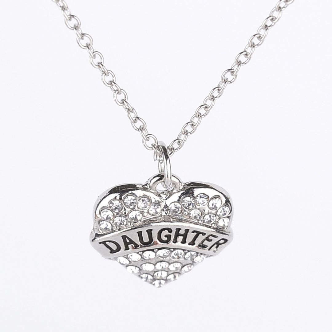 Women Necklace Chain Heart Shape Alloy Rhinestone Mother Daughter Pendant for Gift Image 12