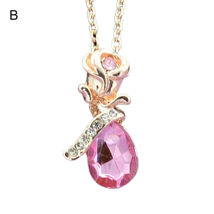 Pendant Necklace Rose Water Drop-shaped Rhinestones Exquisite Necklace for Daily Wear Image 3