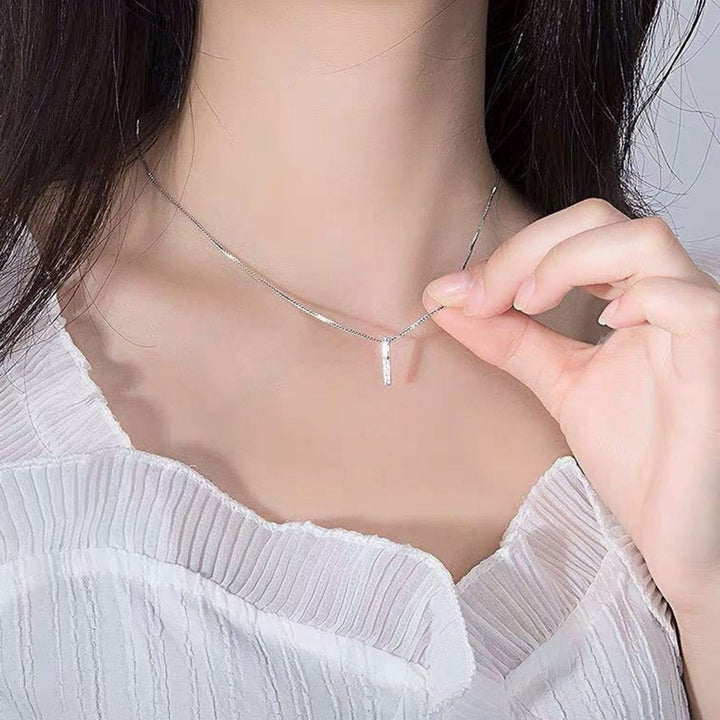 Pendant Necklace Strip Shape Inlaid Rhinestone Jewelry Long Lasting Bright Luster Clavicle Chain for Valentines Image 4