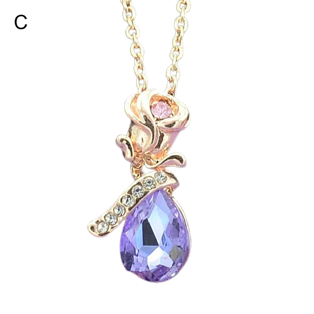 Pendant Necklace Rose Water Drop-shaped Rhinestones Exquisite Necklace for Daily Wear Image 4