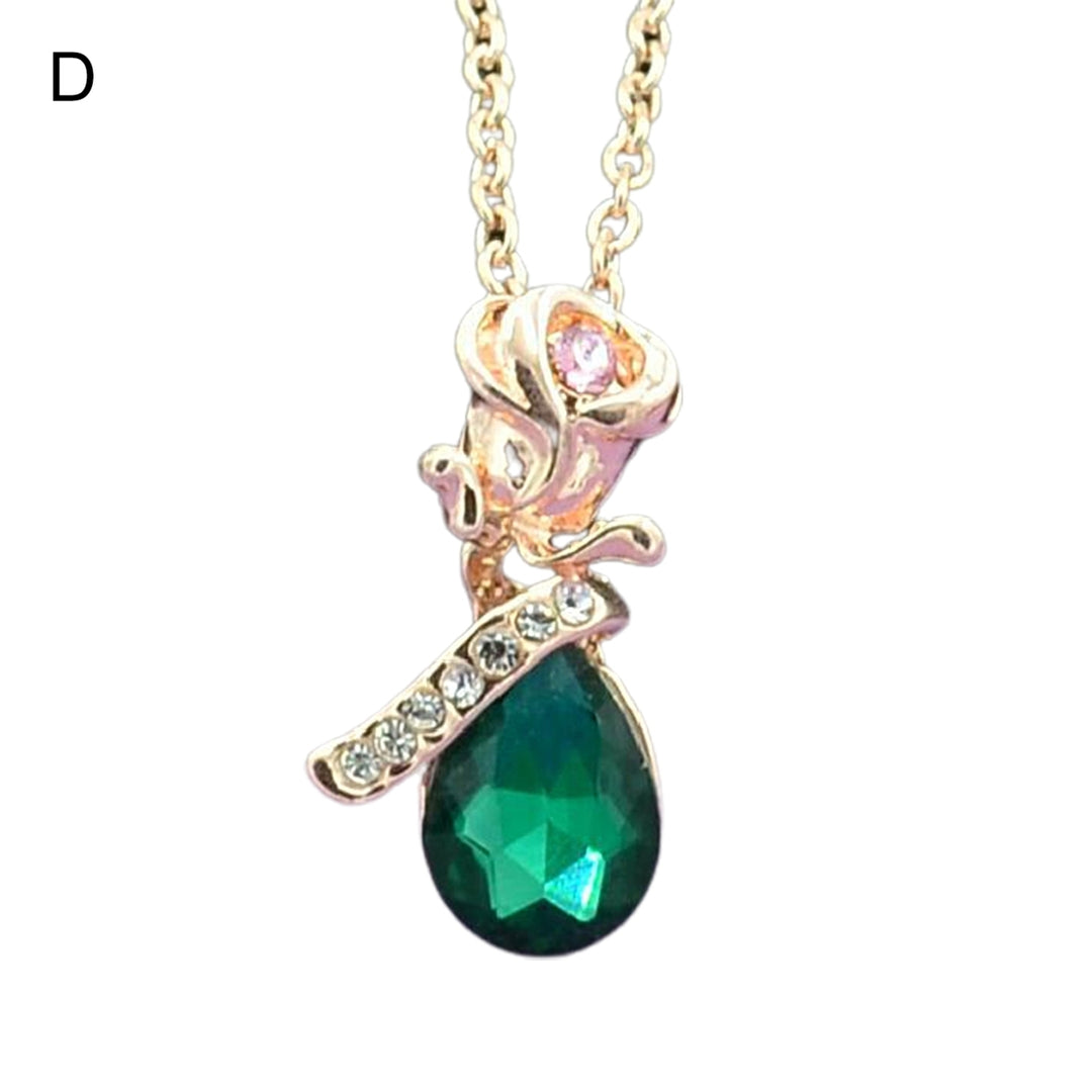 Pendant Necklace Rose Water Drop-shaped Rhinestones Exquisite Necklace for Daily Wear Image 4