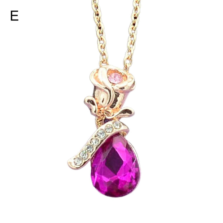 Pendant Necklace Rose Water Drop-shaped Rhinestones Exquisite Necklace for Daily Wear Image 6