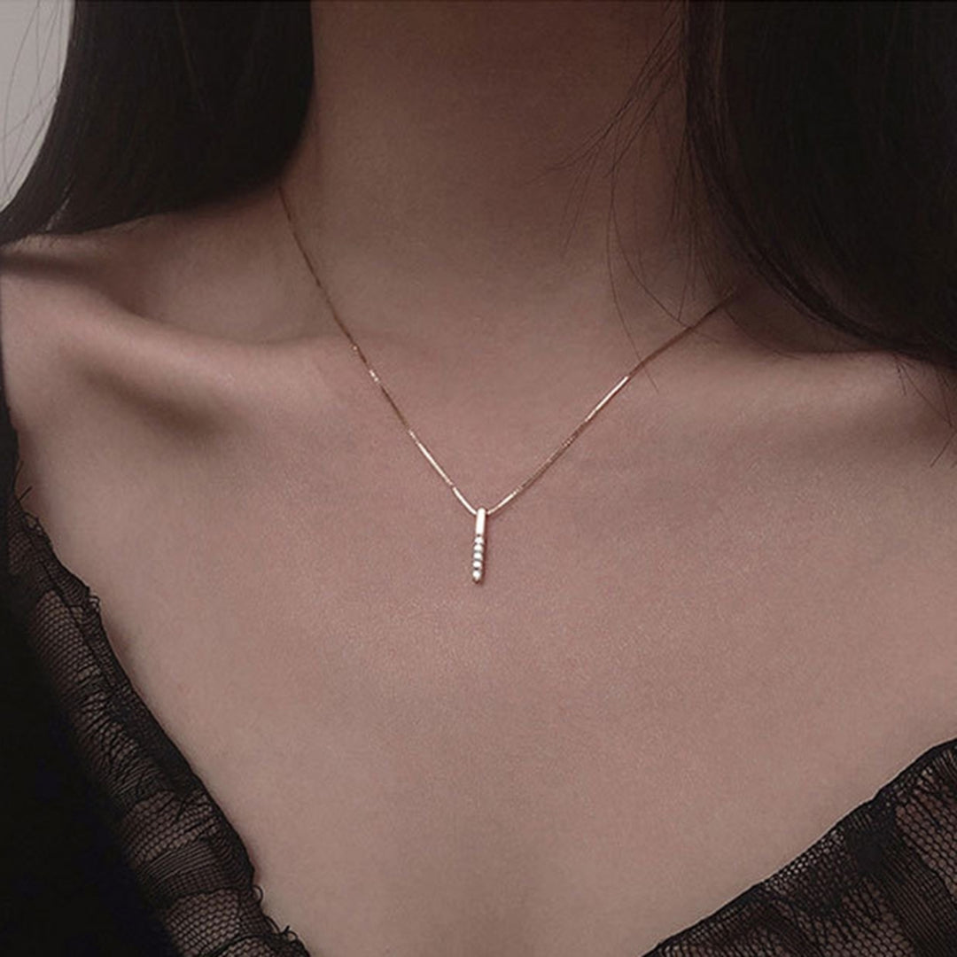 Pendant Necklace Strip Shape Inlaid Rhinestone Jewelry Long Lasting Bright Luster Clavicle Chain for Valentines Image 6