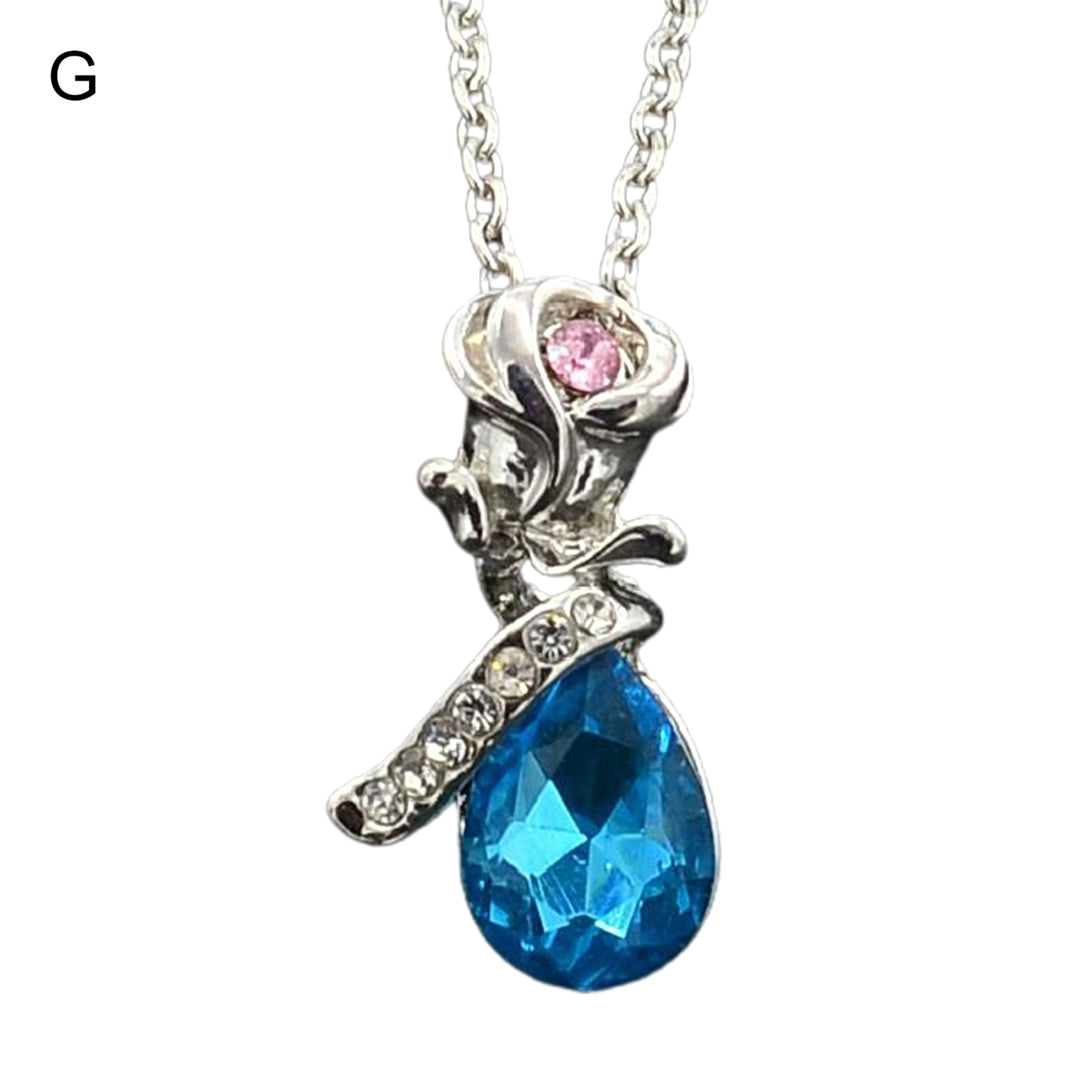 Pendant Necklace Rose Water Drop-shaped Rhinestones Exquisite Necklace for Daily Wear Image 7