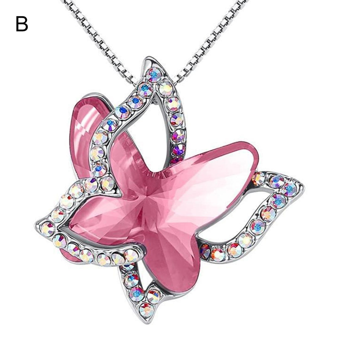 Women Necklace Butterfly Rhinestones Faux Crystal Electroplating Bright Luster Necklace Jewelry Gifts Image 3