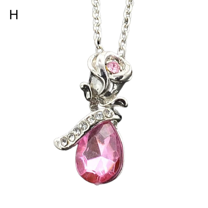 Pendant Necklace Rose Water Drop-shaped Rhinestones Exquisite Necklace for Daily Wear Image 8