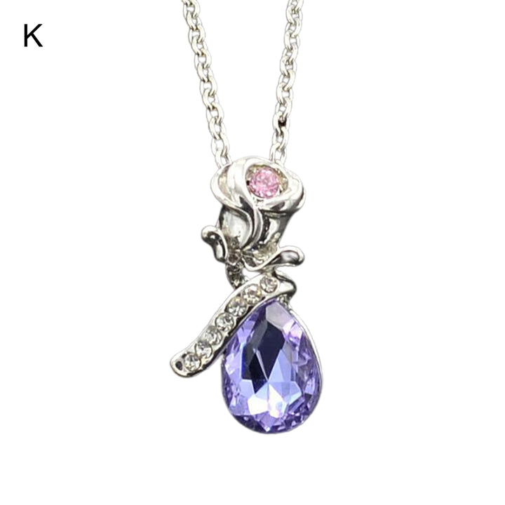 Pendant Necklace Rose Water Drop-shaped Rhinestones Exquisite Necklace for Daily Wear Image 9