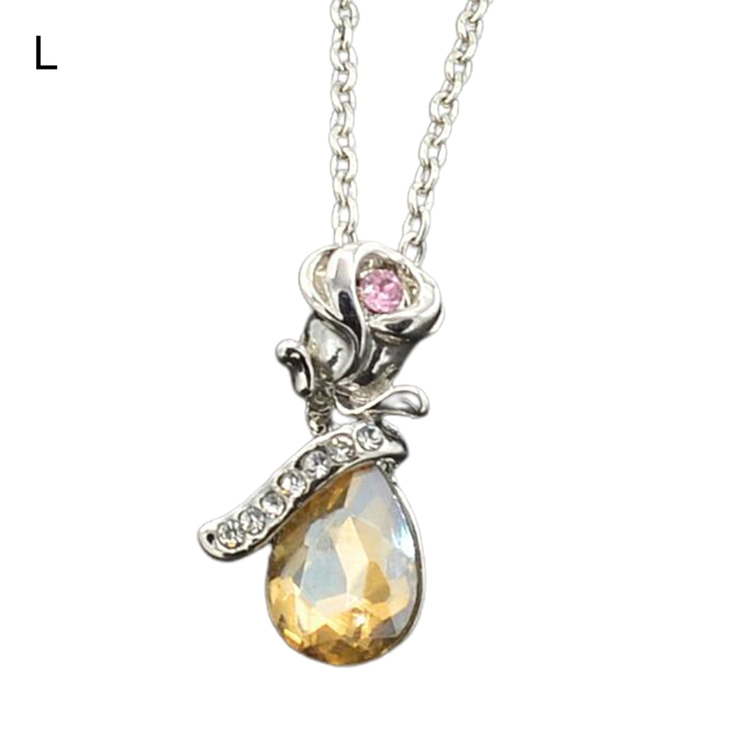 Pendant Necklace Rose Water Drop-shaped Rhinestones Exquisite Necklace for Daily Wear Image 10