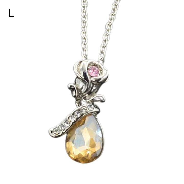 Pendant Necklace Rose Water Drop-shaped Rhinestones Exquisite Necklace for Daily Wear Image 1