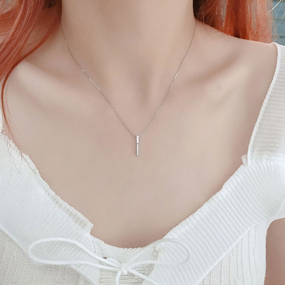 Pendant Necklace Strip Shape Inlaid Rhinestone Jewelry Long Lasting Bright Luster Clavicle Chain for Valentines Image 9