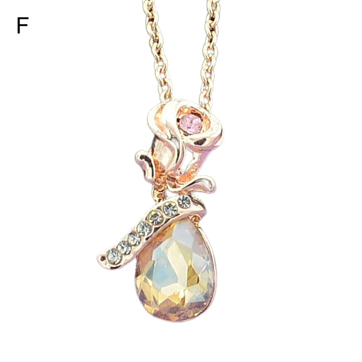 Pendant Necklace Rose Water Drop-shaped Rhinestones Exquisite Necklace for Daily Wear Image 11