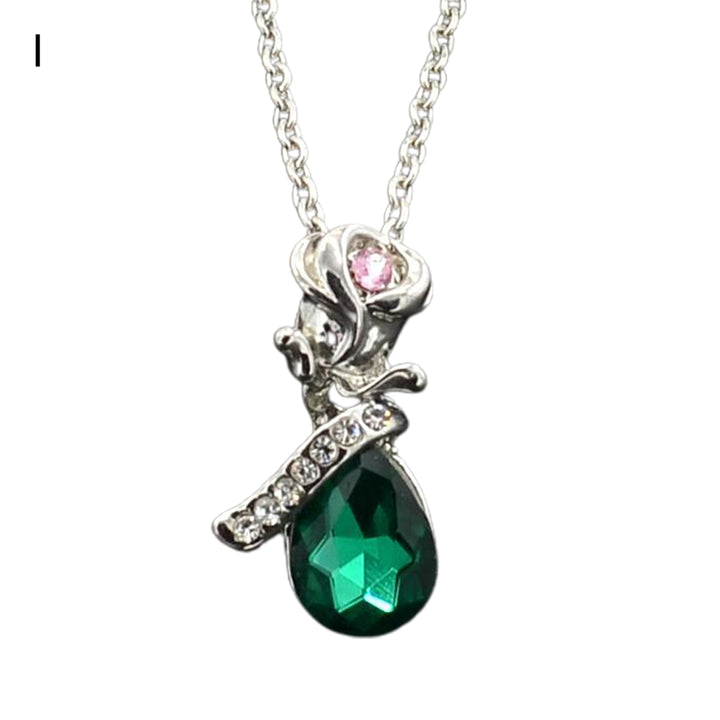 Pendant Necklace Rose Water Drop-shaped Rhinestones Exquisite Necklace for Daily Wear Image 12