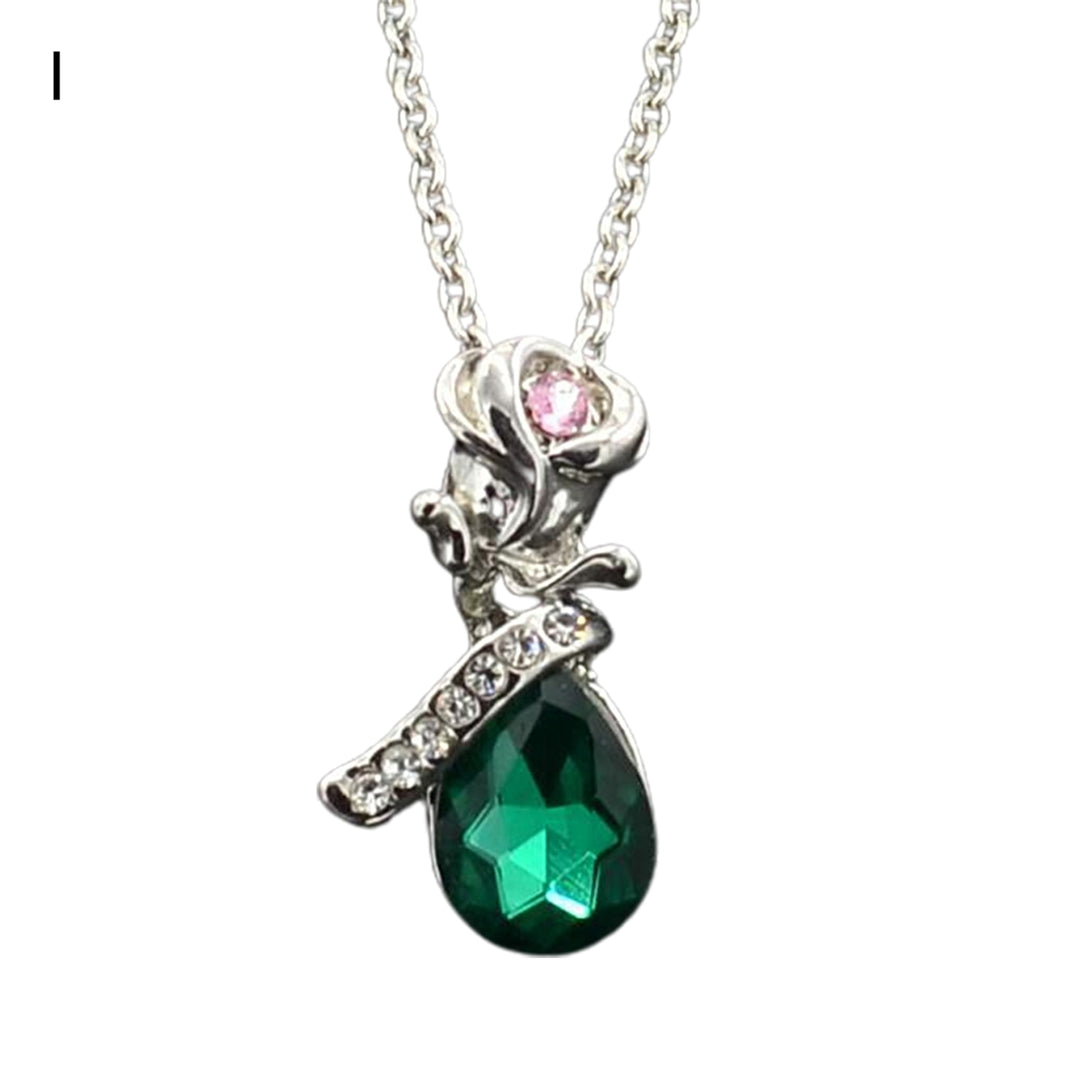 Pendant Necklace Rose Water Drop-shaped Rhinestones Exquisite Necklace for Daily Wear Image 1