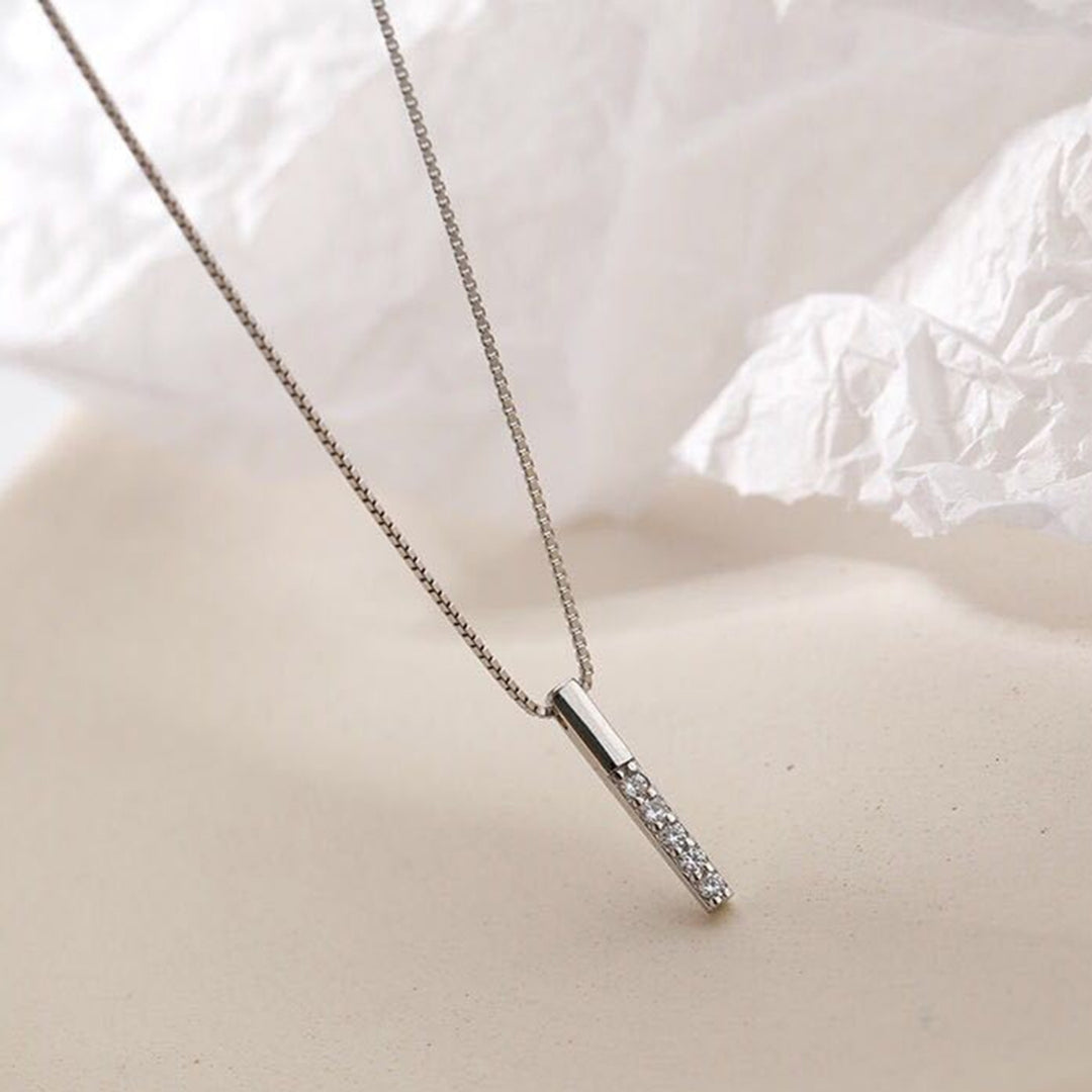 Pendant Necklace Strip Shape Inlaid Rhinestone Jewelry Long Lasting Bright Luster Clavicle Chain for Valentines Image 11