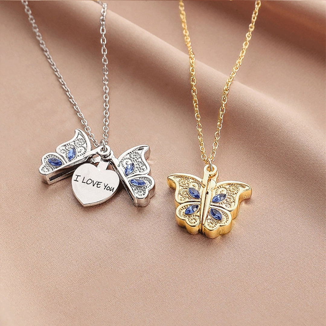 Women Necklace Butterfly Open Heart Rhinestone Women Pendant for Gift Image 1