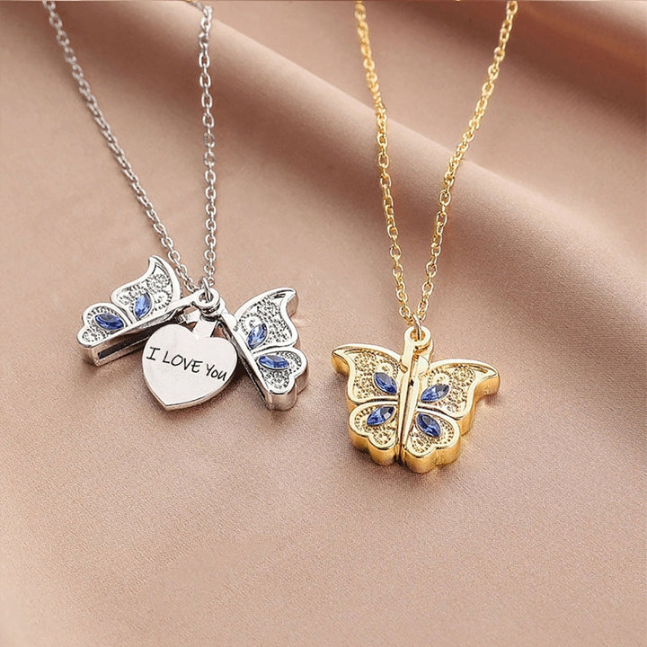 Women Necklace Butterfly Open Heart Rhinestone Women Pendant for Gift Image 1