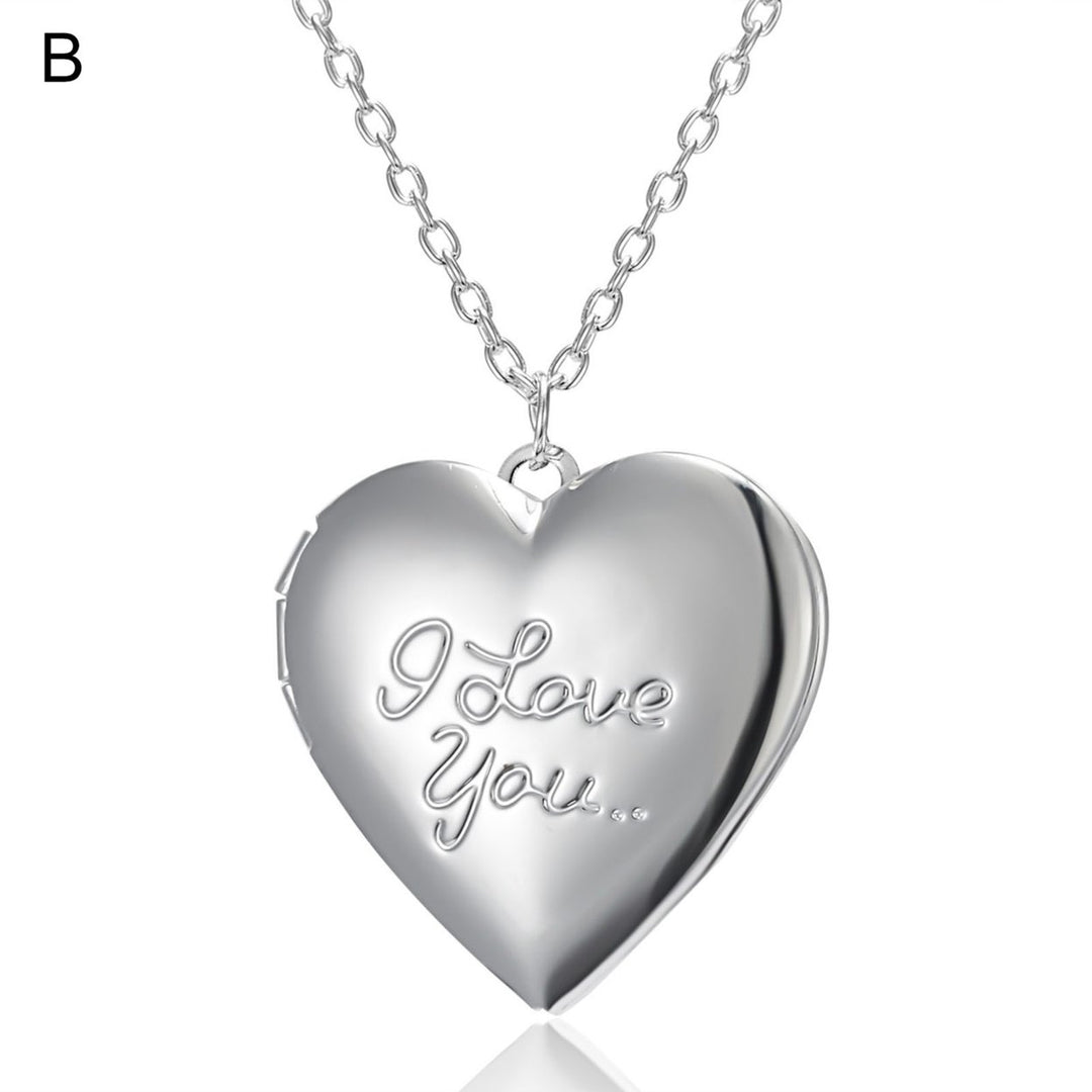 Couple Necklace Carved Design Metal Chain Gift Heart-shaped Photo Frame Pendant Necklace Jewelry Accessories Image 1