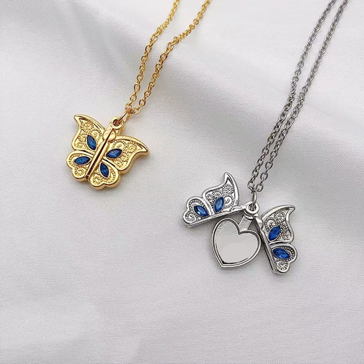 Women Necklace Butterfly Open Heart Rhinestone Women Pendant for Gift Image 6