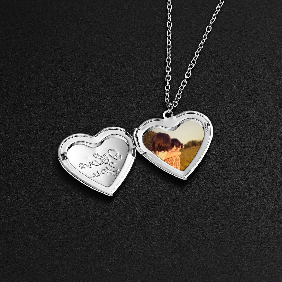 Couple Necklace Carved Design Metal Chain Gift Heart-shaped Photo Frame Pendant Necklace Jewelry Accessories Image 8