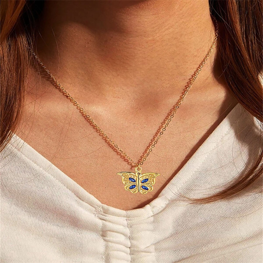 Women Necklace Butterfly Open Heart Rhinestone Women Pendant for Gift Image 7