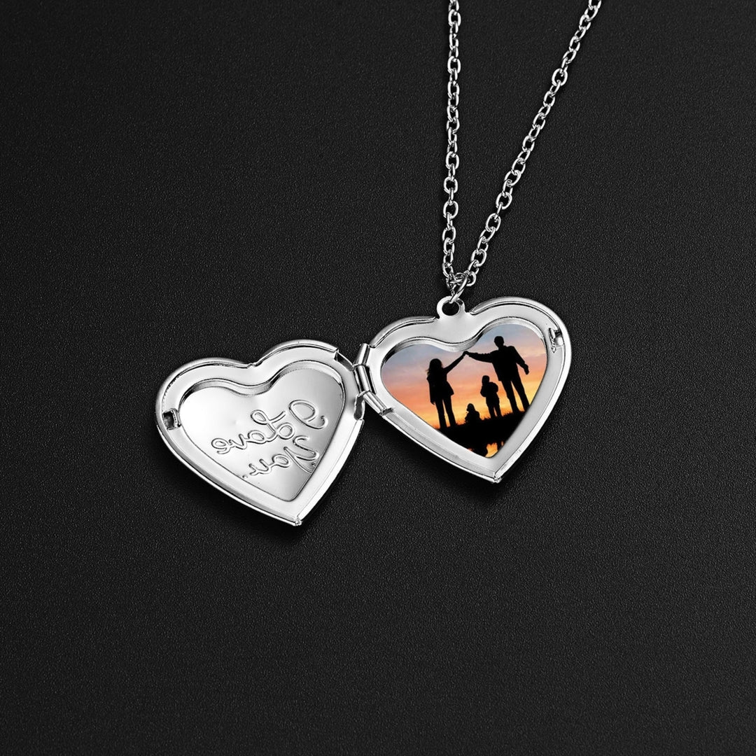 Couple Necklace Carved Design Metal Chain Gift Heart-shaped Photo Frame Pendant Necklace Jewelry Accessories Image 10