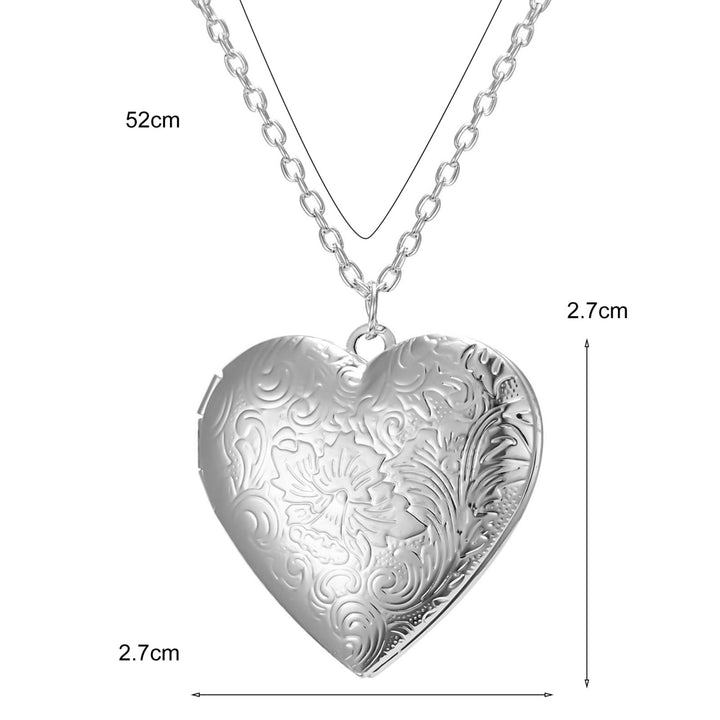 Couple Necklace Carved Design Metal Chain Gift Heart-shaped Photo Frame Pendant Necklace Jewelry Accessories Image 11