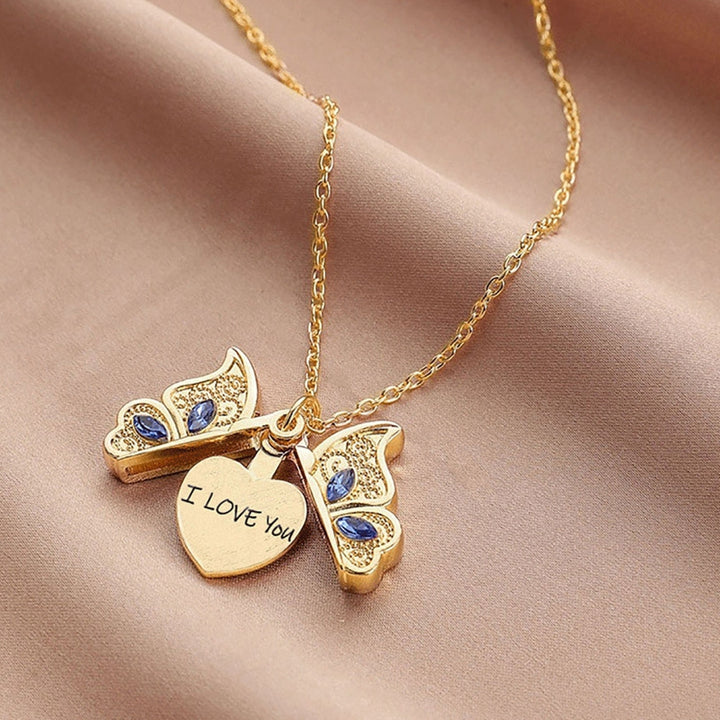 Women Necklace Butterfly Open Heart Rhinestone Women Pendant for Gift Image 10