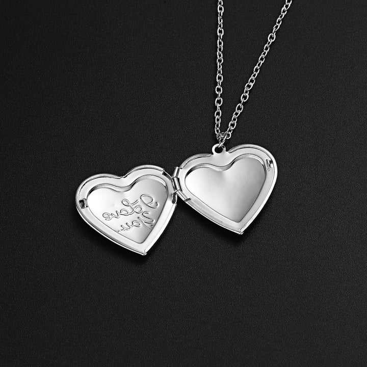 Couple Necklace Carved Design Metal Chain Gift Heart-shaped Photo Frame Pendant Necklace Jewelry Accessories Image 12