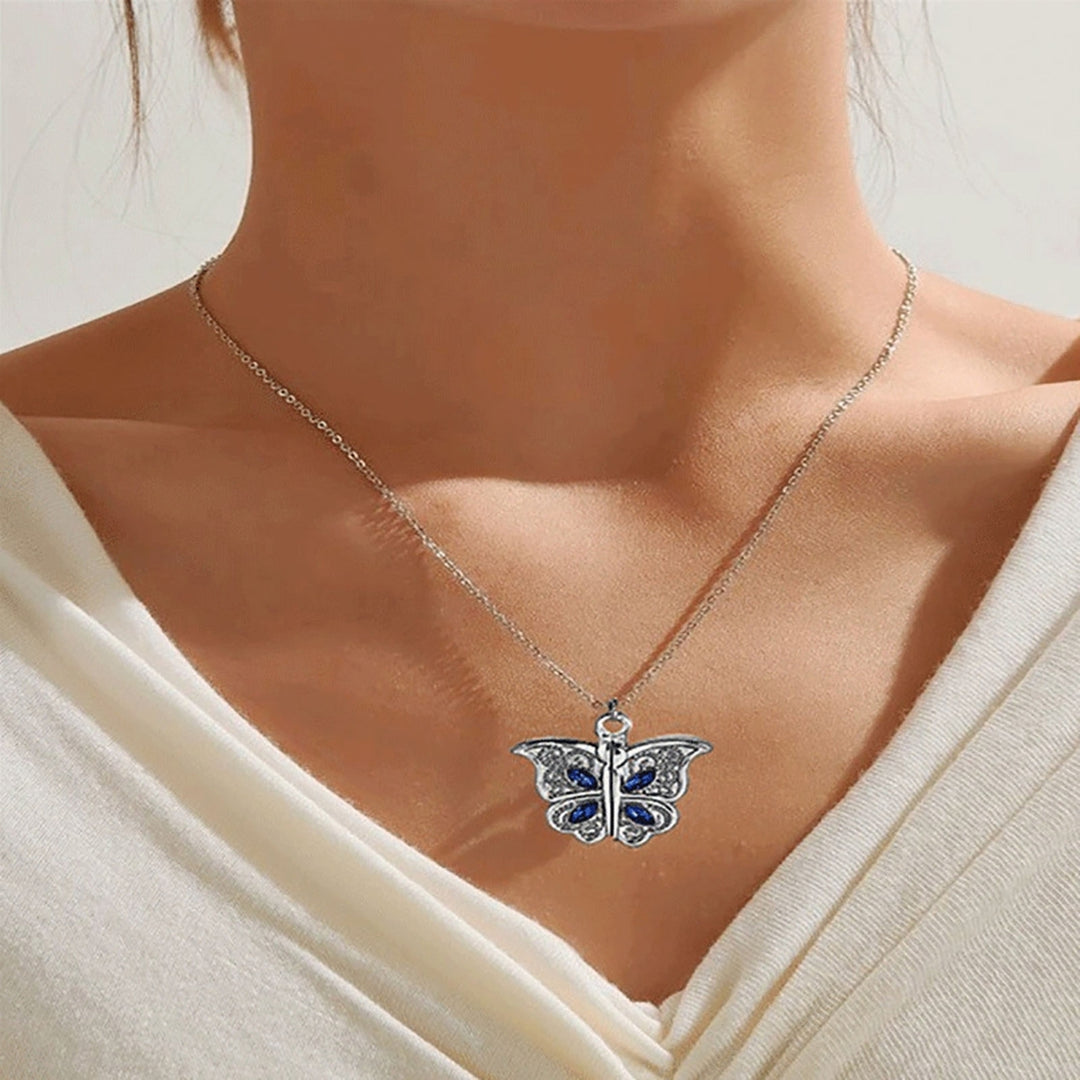 Women Necklace Butterfly Open Heart Rhinestone Women Pendant for Gift Image 12