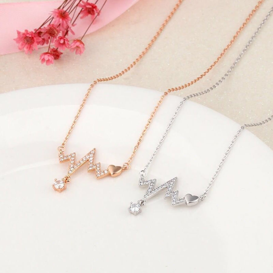 Women Necklace Geometric Artistic Heart ECG Pendant Alloy Necklace for Party Image 1