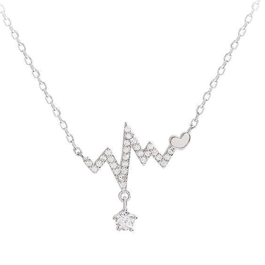 Women Necklace Geometric Artistic Heart ECG Pendant Alloy Necklace for Party Image 2