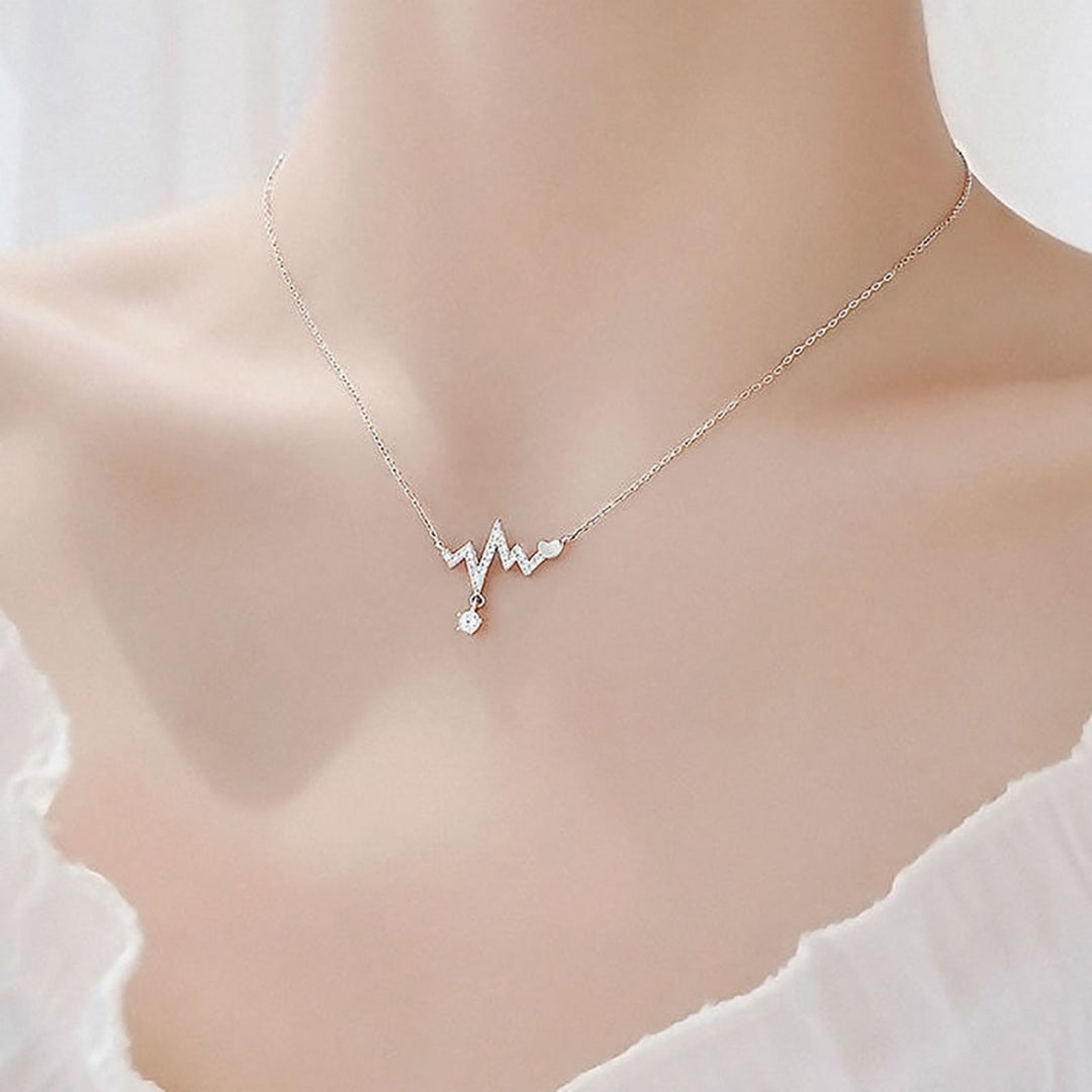 Women Necklace Geometric Artistic Heart ECG Pendant Alloy Necklace for Party Image 4