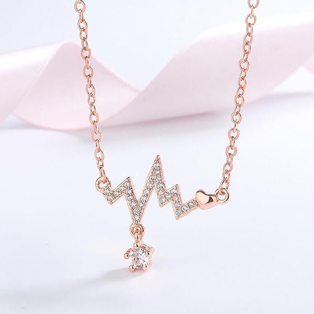 Women Necklace Geometric Artistic Heart ECG Pendant Alloy Necklace for Party Image 6