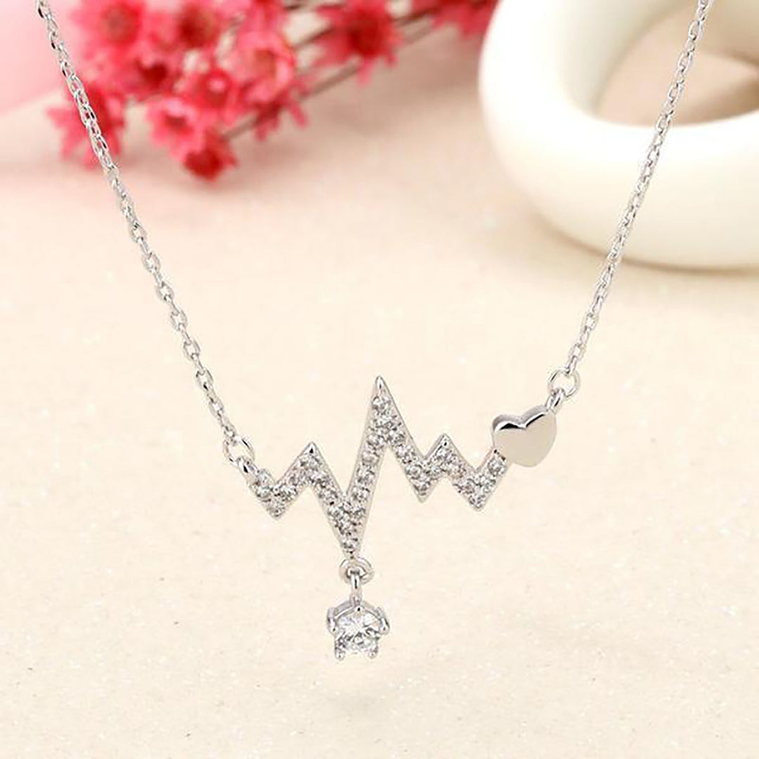 Women Necklace Geometric Artistic Heart ECG Pendant Alloy Necklace for Party Image 7