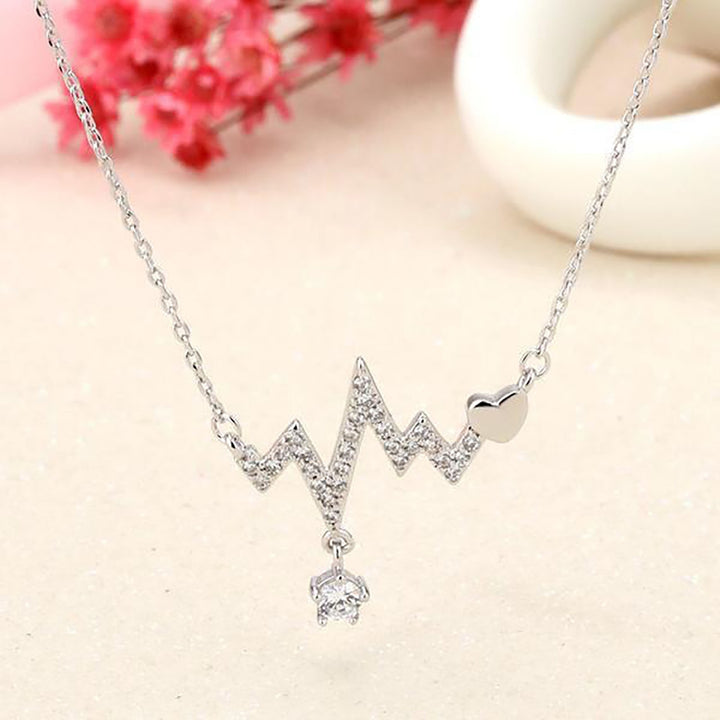 Women Necklace Geometric Artistic Heart ECG Pendant Alloy Necklace for Party Image 7