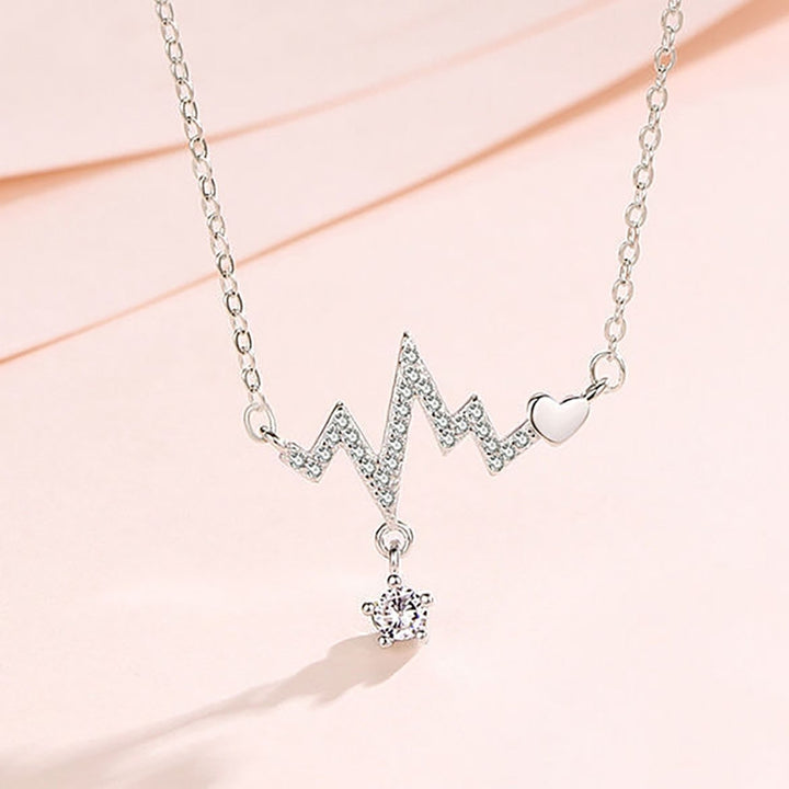 Women Necklace Geometric Artistic Heart ECG Pendant Alloy Necklace for Party Image 11