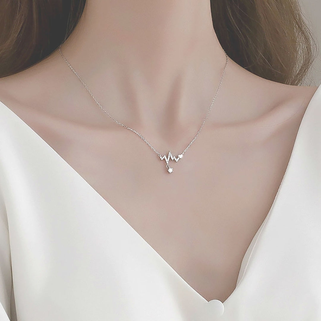 Women Necklace Geometric Artistic Heart ECG Pendant Alloy Necklace for Party Image 12