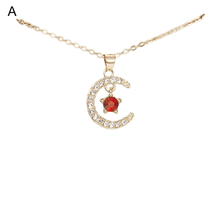 Women Necklace Star Shape Moon Shiny Rhinestone Lady Necklace for Gift Image 2