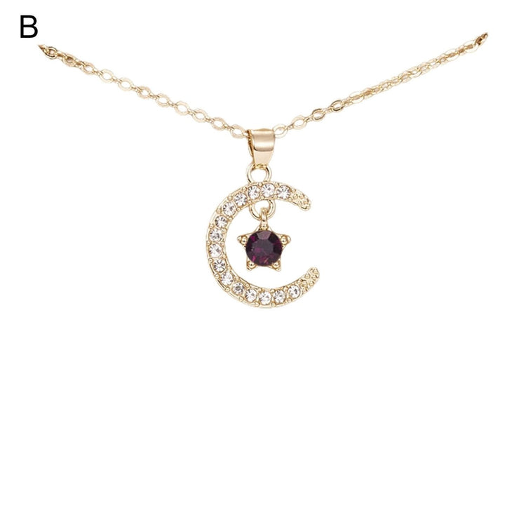 Women Necklace Star Shape Moon Shiny Rhinestone Lady Necklace for Gift Image 3