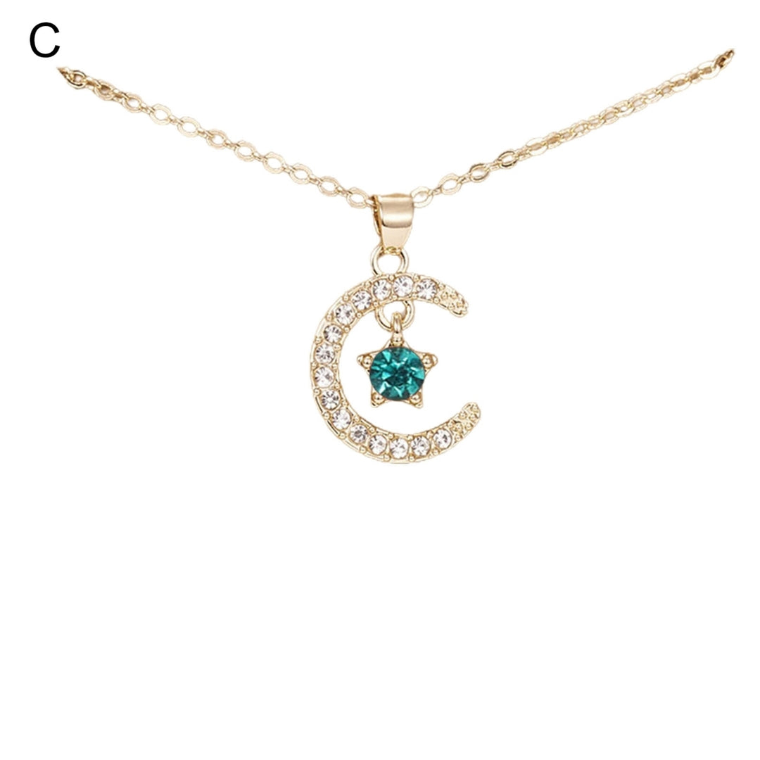 Women Necklace Star Shape Moon Shiny Rhinestone Lady Necklace for Gift Image 4