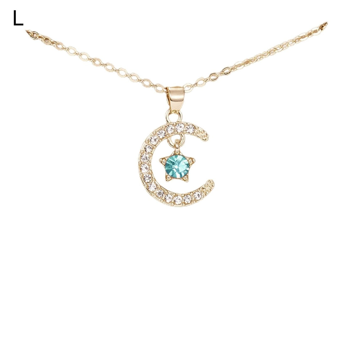 Women Necklace Star Shape Moon Shiny Rhinestone Lady Necklace for Gift Image 10