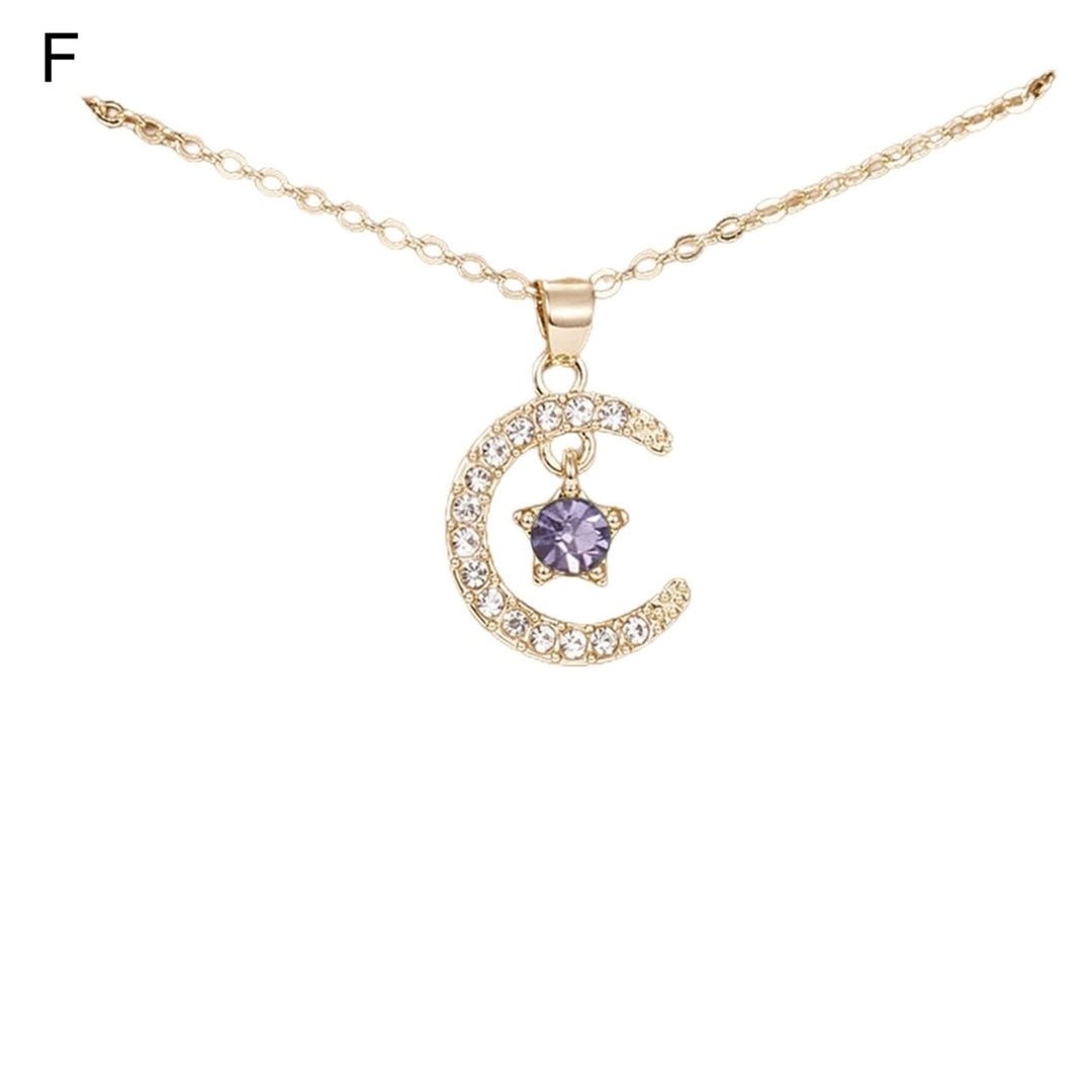 Women Necklace Star Shape Moon Shiny Rhinestone Lady Necklace for Gift Image 11